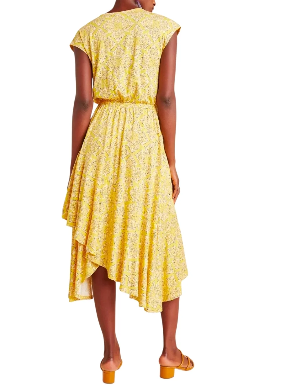 Maeve Anthropologie Fete A-Line Dress Yellow Floral Surplice Stretch Medium